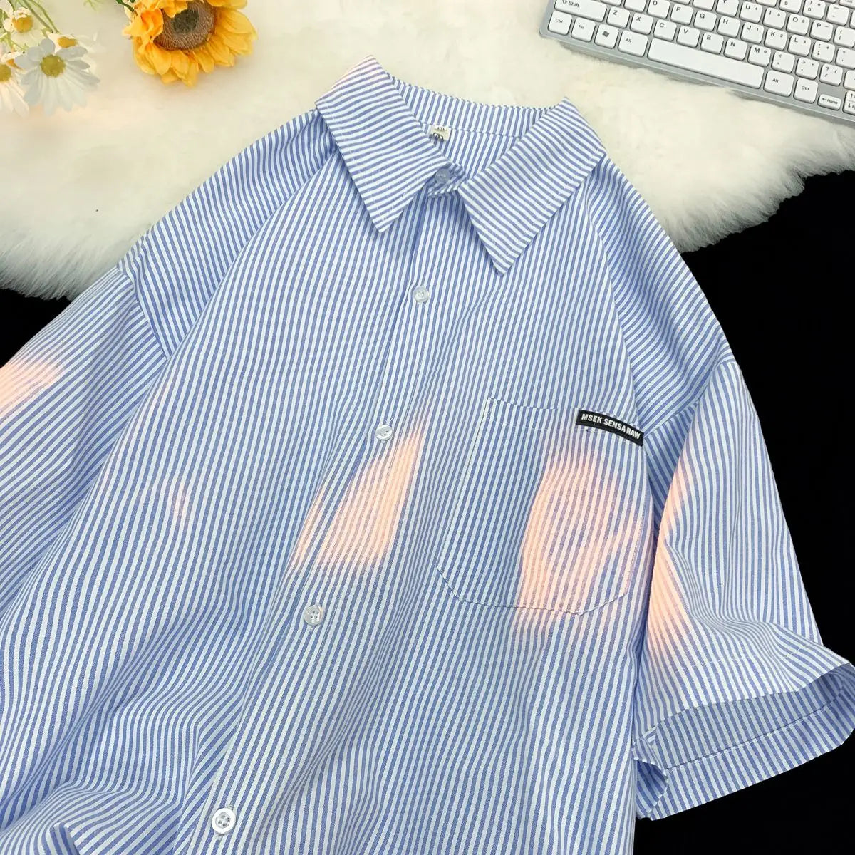 HEARUJOY  -  Japanese Striped Fashionable Short-sleeved Shirt Men Summer Thin Fashion Loose and Versatile Student Casual Shirt Aesthetic