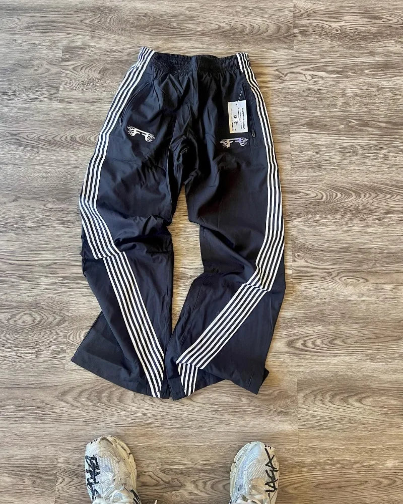 Hearujoy High Street Trend Striped Stretch Waist Women Nine-point Pants Y2k Harajuku Fashion Loose Casual Sports Wide Leg Pants