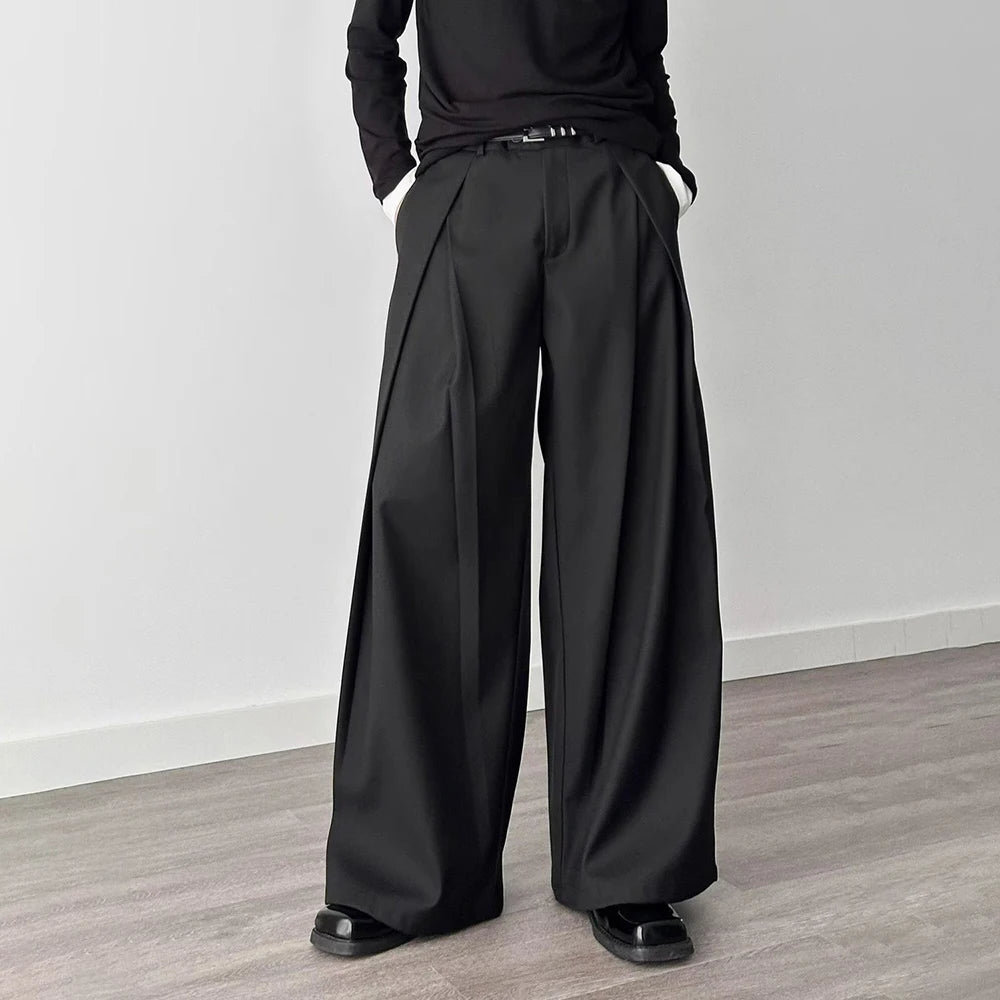HEARUJOY  -  Mens Trousers Pleated Plain Casual Suit Pants Streetwear Fashion Daily Loose Versatile Wide-Leg Pants Men'S Clothing 2025 New