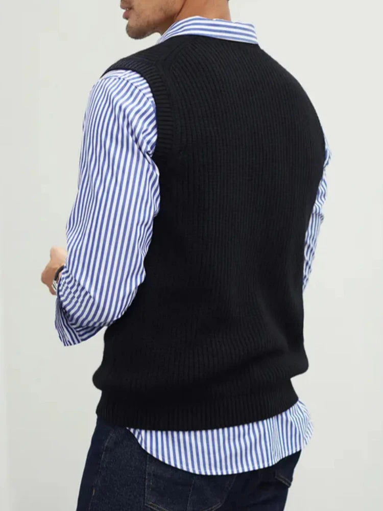 HEARUJOY  -  Casual Simple Solid Color All-match Knit Vest Mens Autumn Trendy Slim V Neck Tank Tops Men Leisure Sleeveless Knitted Camisoles