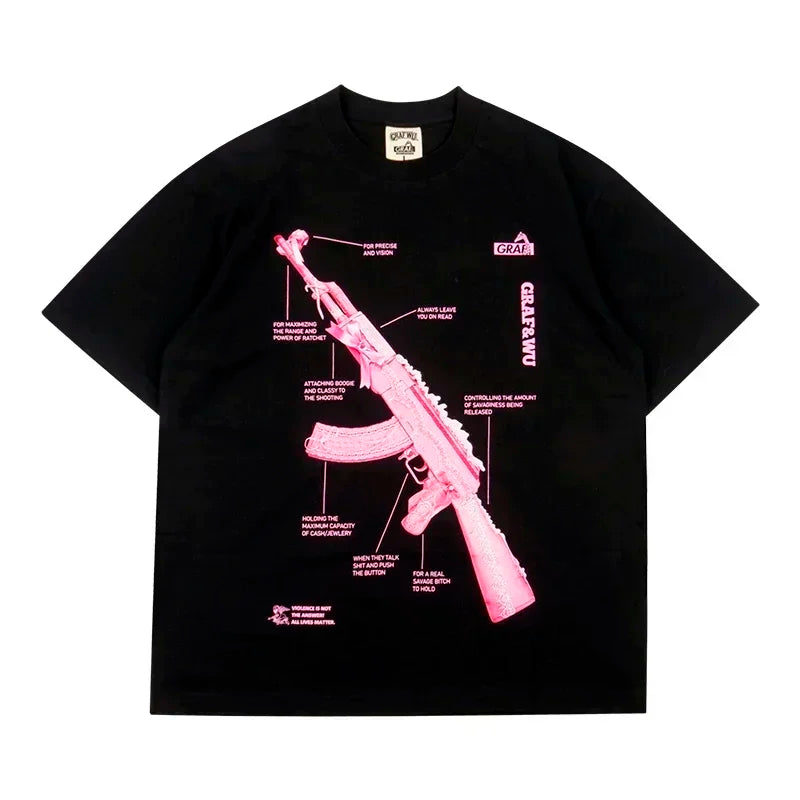Hearujoy Harajuku adhesive tape print oversized t shirt gothic cotton shirts Couples street graphic y2k tops goth women clothes