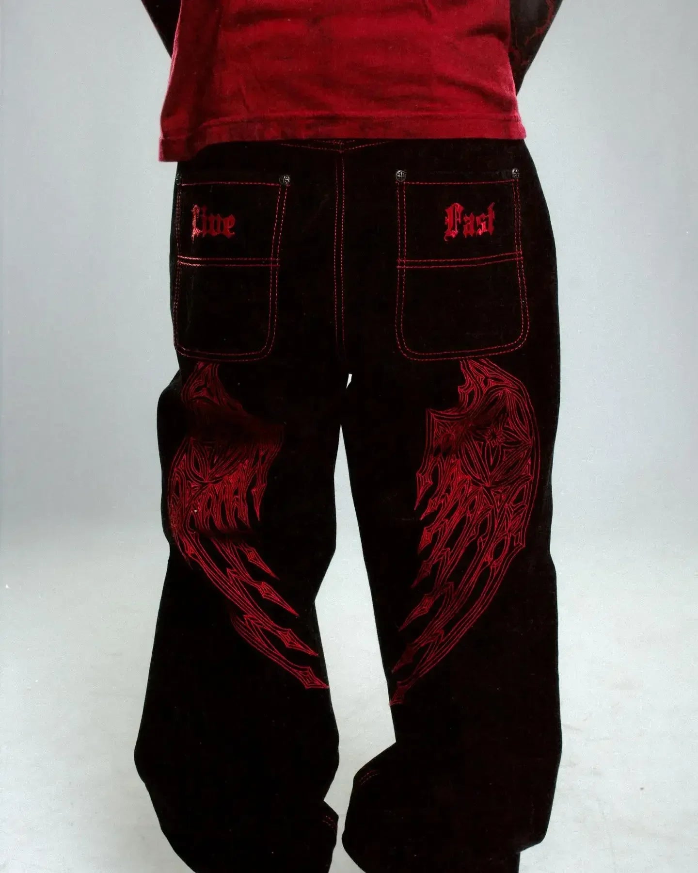 Hearujoy Vintage Jeans New Y2K Fashion Hip Hop Wing Embroidery Baggy Jeans Men And Women Streetwear Loose High Waist Wide Leg Denim Pants