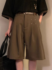 HEARUJOY  -  Summer Japanese Retro Simple Solid Color Casual Trousers Men Women Loose Wide-leg Shorts Fashionable and Trendy Five-point Pants