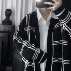 HEARUJOY  -  Street Plaid Cardigan Sweater Hong Kong Style Loose Jacket
