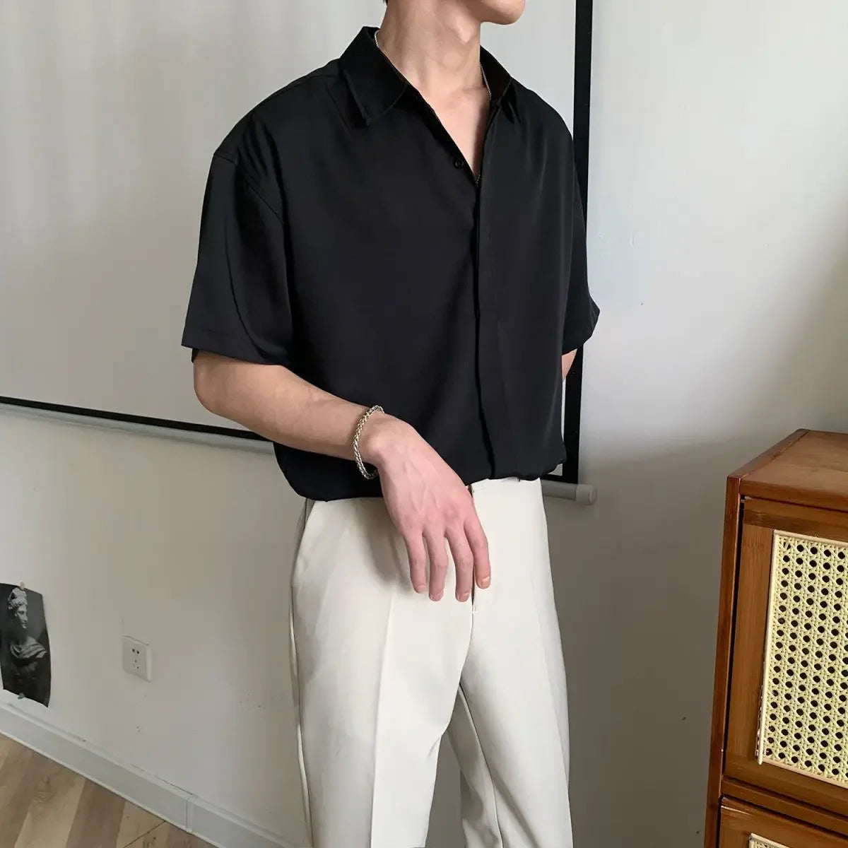 HEARUJOY  -  Green Black White Man Shirt Short Sleeve Plain Shirts for Men Cheap Brand Sale New in High Quality Luxury Summer with Collar