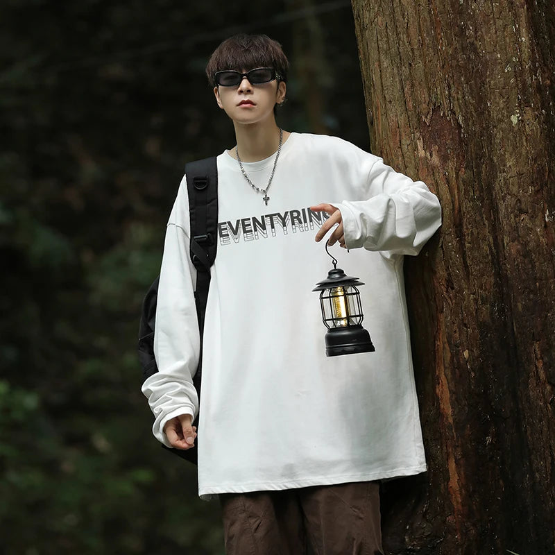 HEARUJOY  -  Korean Harajuku Oversized T-shirt Men Y2k Streetwear Top Tees Autumn Casual Loose Long Sleeves Men T Shirts Fashion Men Clothing