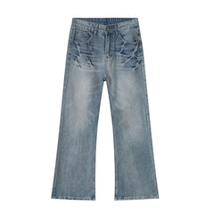 Hearujoy Niche Design Male Denim Pants Lightning Crack Casual Bottom Stright Wide Leg Loose Jeans Pockets Trend Summer 9C6389
