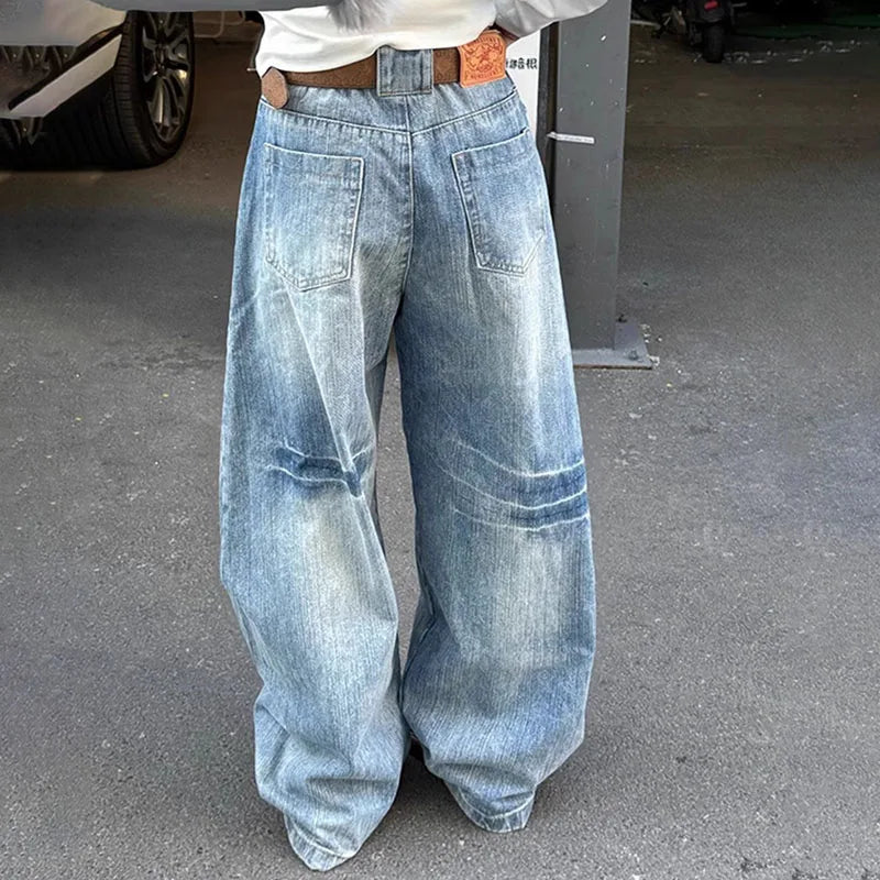 HEARUJOY  -  Autumn Men'S Blue Jeans Korean Retro Loose Straight Leg Micro Flared Pants Mid Waist Designer Casual Pants