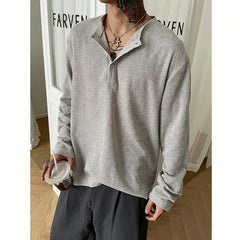 HEARUJOY  -  Spring Long Sleeved T-shirt Men Fashion Black Gray Casual T Shirt Men Streetwear Korean Loose Round Neck T Shirt Mens Top M-3XL