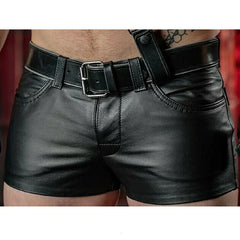 HEARUJOY  -  Men's Sexy Slim PU Leather Shorts Fitness Sports Punk Style Shorts (without Belt) S-5XL