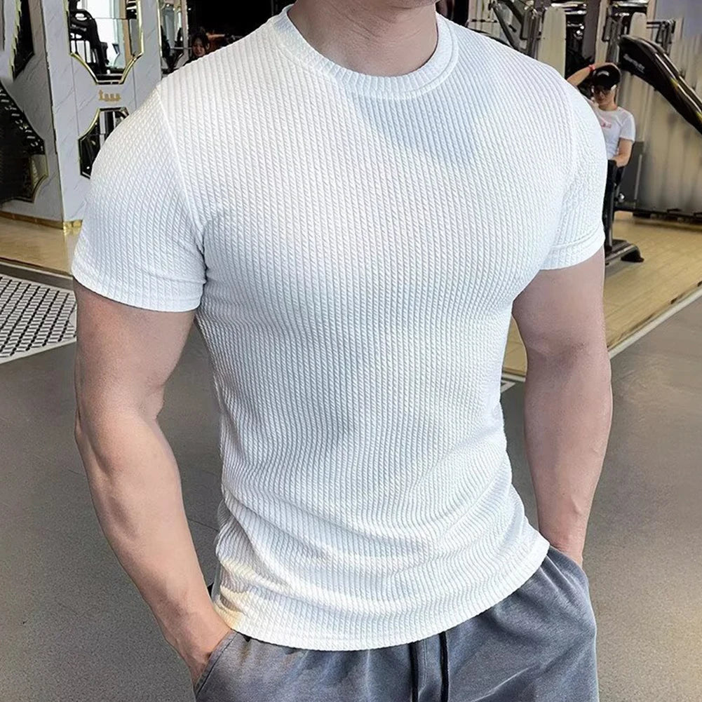 HEARUJOY  -  Casual Daily Wear Outdoor Activities Slim Casual Tops Short Sleeve Tee Men Casual T-shirt New Condition Solid Pattern