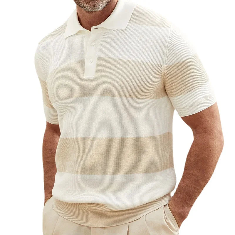 HEARUJOY  -  Men's New Polo Shirt Color Striped Short-sleeved Lapel Casual Sweater Top