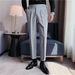 HEARUJOY  -  Men's Luxury Draped Baggy Suit Pants Casual Button-down Solid Color Straight Premium Elegant Dress Pants