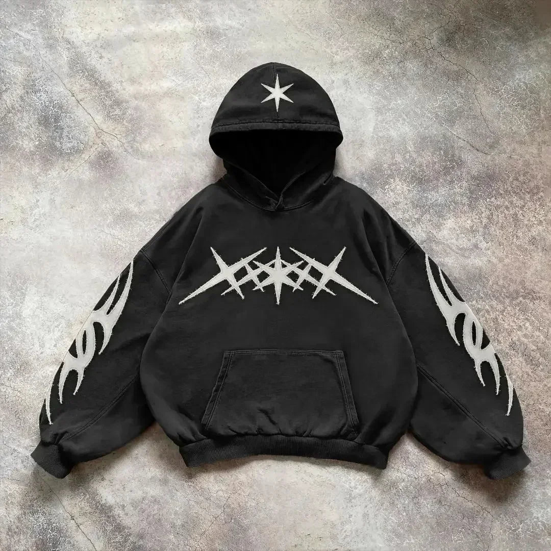 Hearujoy Y2K New Retro Harajuku Embroidered Hoodie Color blocked Design Trendy Sportswear Street Hip Hop Punk Versatile Loose Street Wear