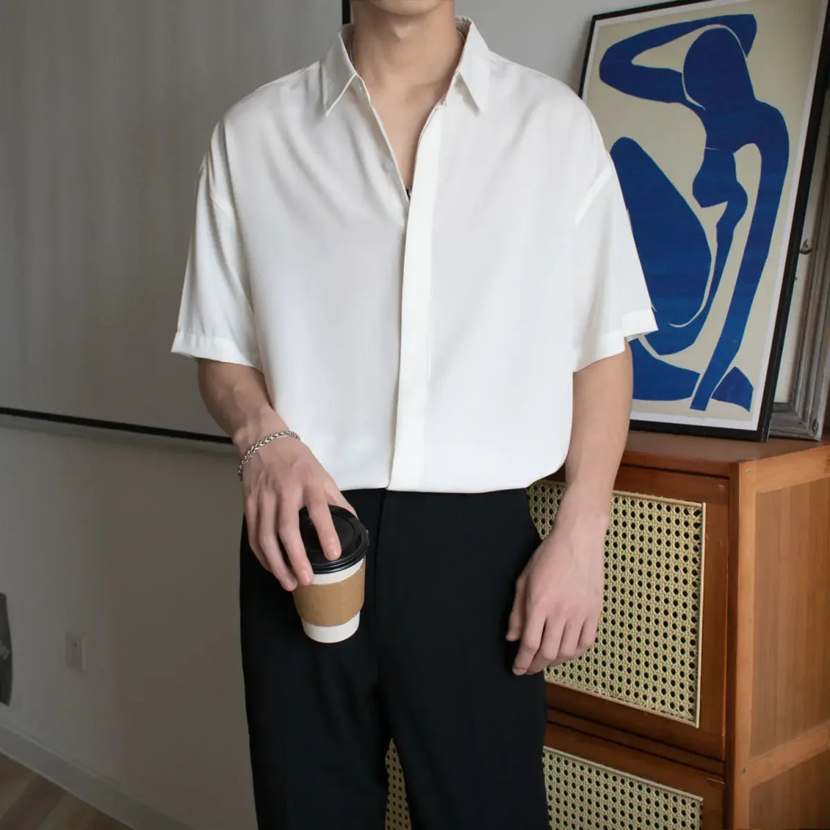 HEARUJOY  -  Green Black White Man Shirt Short Sleeve Plain Shirts for Men Cheap Brand Sale New in High Quality Luxury Summer with Collar