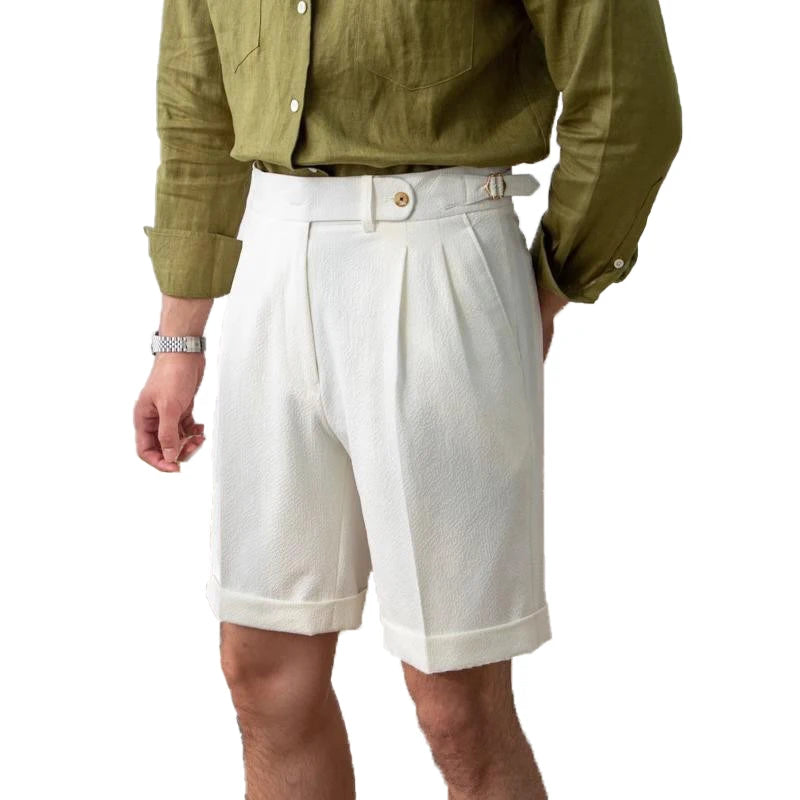 HEARUJOY  -  New Men Summer Slim-fit British Style Suit Shorts Light Luxury Business Straight-leg Shorts Leisure Button-down Half-pants M-3XL