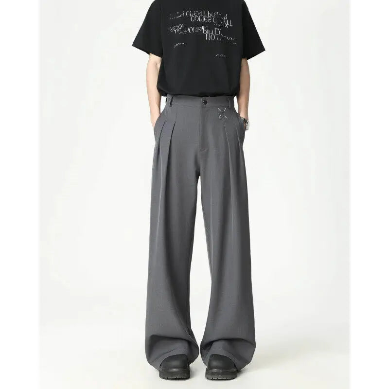 HEARUJOY  -  Grey Suit Pants Men Fashion Society Mens Black Dress Pants Korean Loose Casual Straight Pants Mens Office Formal Trousers M-3XL