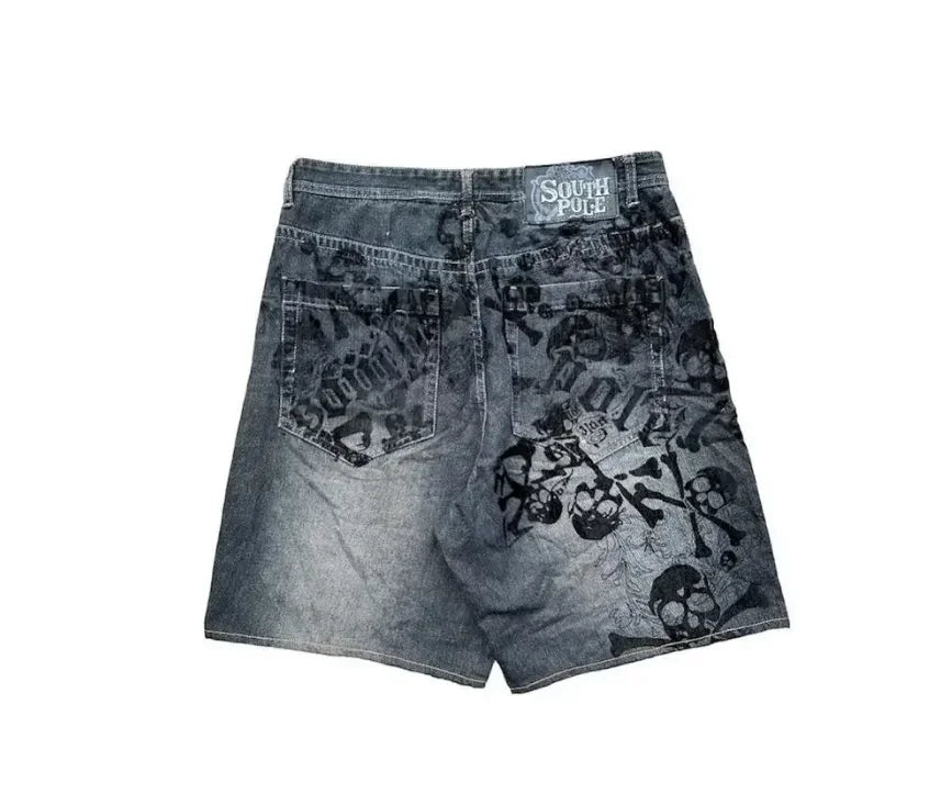 Hearujoy Street washed geometric cross embroidery raw edge high quality baggy denim shorts for womens y2k summer new simple sports pants