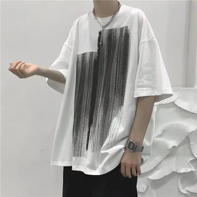 HEARUJOY  -  Man Tee Shirts Print Cotton Oversized White T Shirt for Men Aesthetic Clothing Luxury High Quality Short Quarter Sleeve Y2k Top