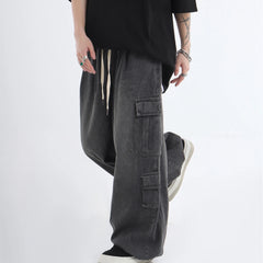 Hearujoy Baggy Cargo Jeans Men Oversize Wide Leg Denim Trousers Male Cargo Pants Japanese Casual Loose Streetwear Hip Hop