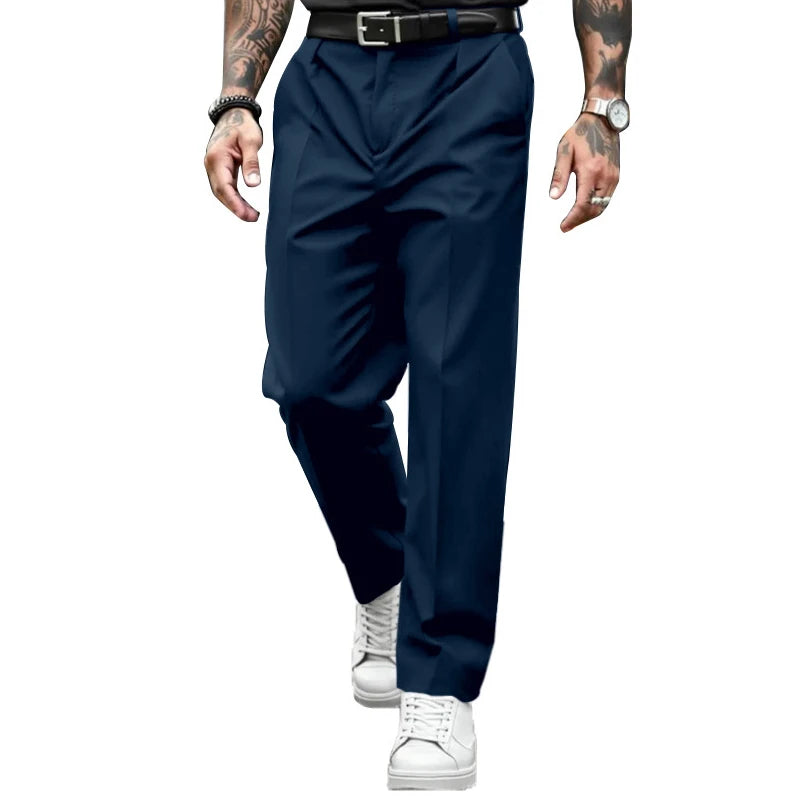 HEARUJOY  -  Stylish Men's Pleated Loose Straight Pants 2025 Autumn New Casual Solid Color Trousers Fashionable Mens Suit Pants Business