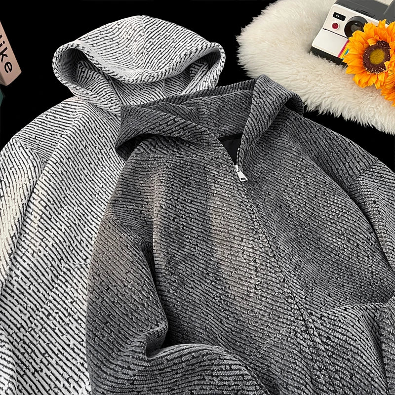 HEARUJOY  -  Y2K Retro Autumn Hoodies For Men and Women Street Hooded Cardigan Long Sleeves Sweatshirts Black Gray Zipper Hoodie 5XL