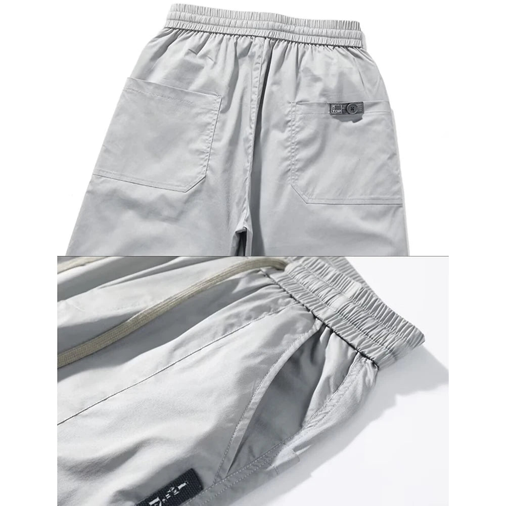 HEARUJOY  -  Men Solid Color Loose Fit Pants Straight Thin Cargo Pants Fashion Casual Trousers Streetwear Solid Color Comfortable