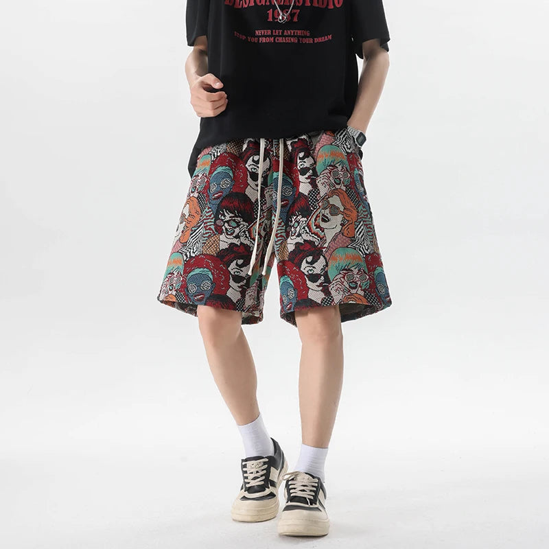 HEARUJOY  -  Summer Men Shorts Harajuku Casual Print Short Pants Beach Shorts patchwork Print Sports shorts Five Points Shorts
