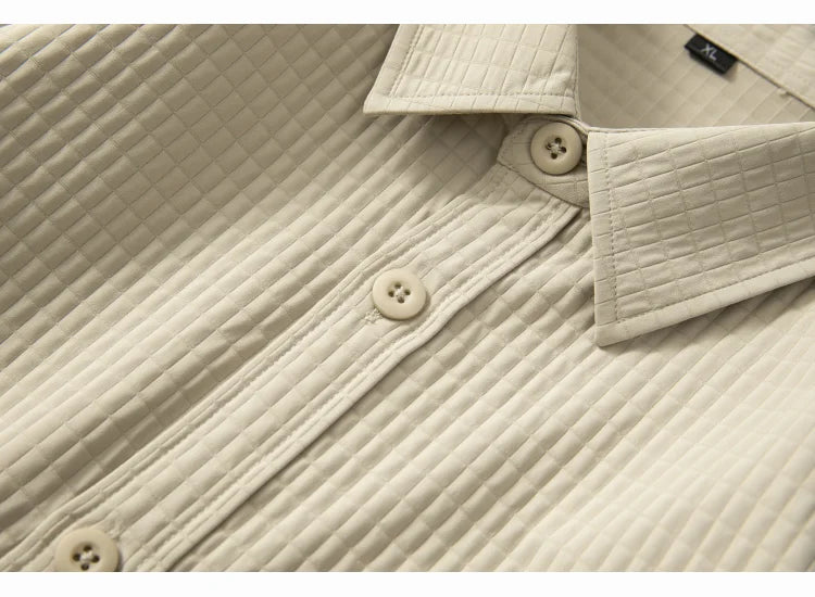 HEARUJOY  -  Mens Casual Waffle Shirts Long Sleeve Button Down Autumn Sold Color Loose Fit Shirts Jacket