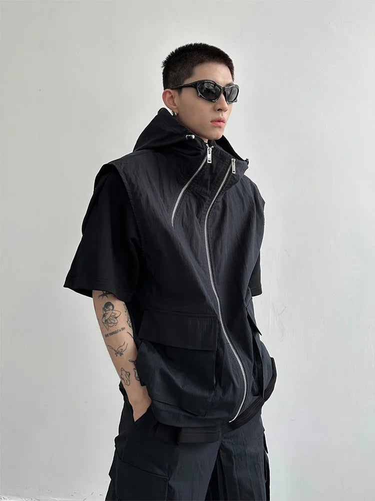 Hearujoy Cargo Pants Sets Vest Hooded Summer 2 Piece Outfit Japanese Sleeveless Suit Male Korean Streetwear Hip Hop Plus Size 5XL