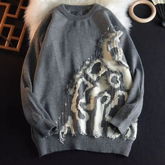 HEARUJOY  -  American Retro Ripped Men Women Autumn Winter Design Sense Thickened Couple Round Neck Sweater Jacket