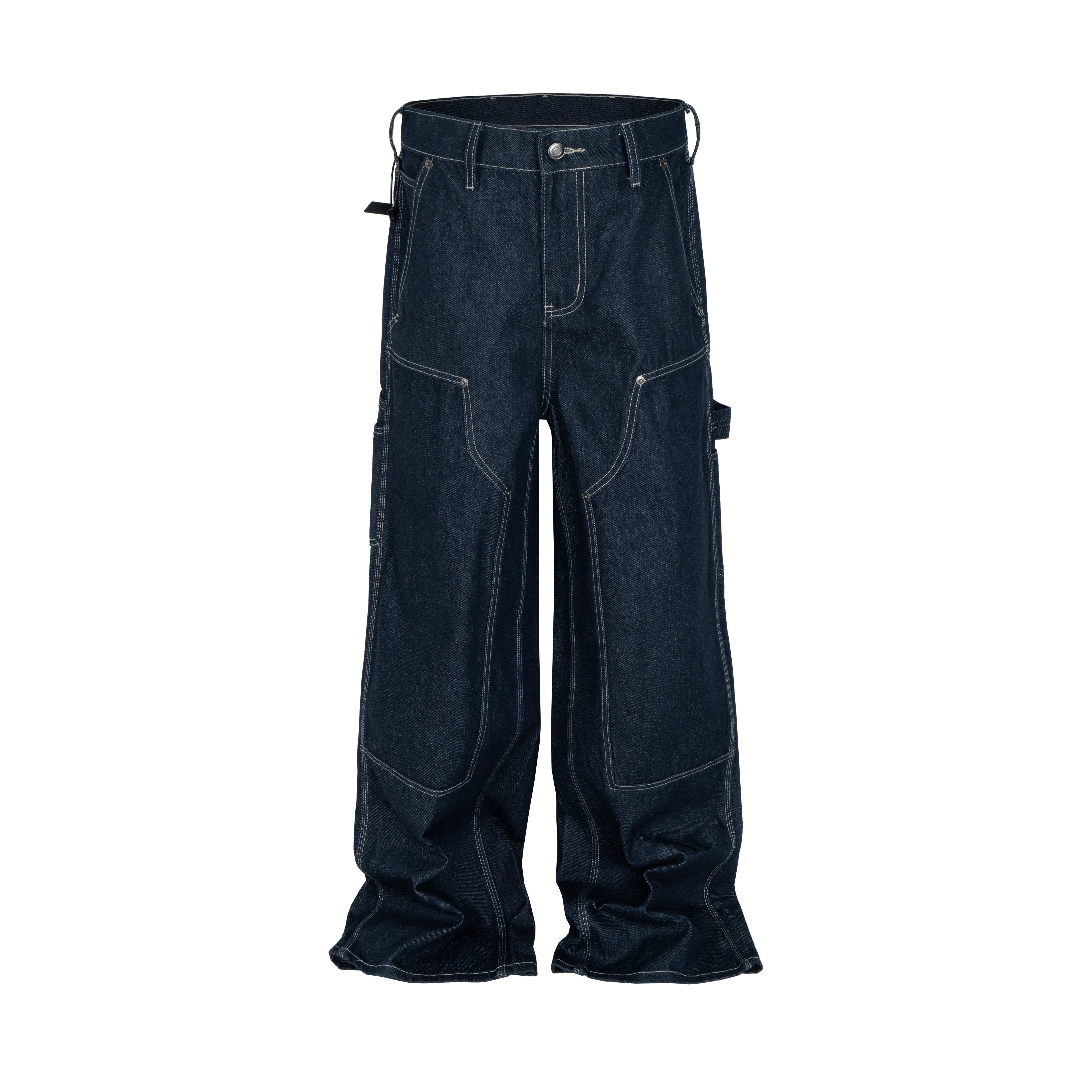 Hearujoy High Street Cleanfit Multipockets Drak Blue Baggy Jeans for Men and Women Straight Vintage Casual Loose Denim Trousers Oversize