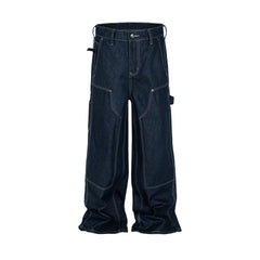 Hearujoy High Street Cleanfit Multipockets Drak Blue Baggy Jeans for Men and Women Straight Vintage Casual Loose Denim Trousers Oversize