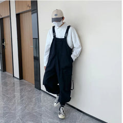 Hearujoy Suspenders Jumpsuit Pants Men Summer Overalls Japanese Loose Straps Casual Pockets Unisex Oversize Streetwear Solid Man Clothing