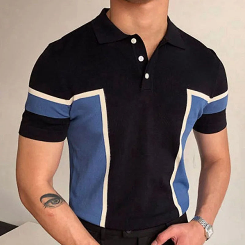 Hearujoy Summer Clothing Men's Light Luxury Graphic Knitted Short Sleeve Polo Shirt Streetwear Button-down Fashion Solid Color Knitwear