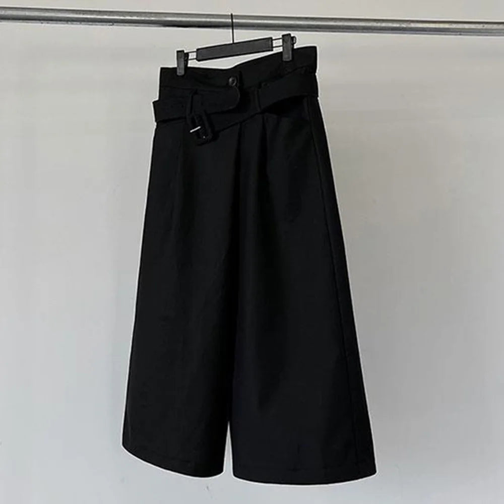 HEARUJOY  -  Mens Pants Belt Dark Wide-Leg Pants Japanese Streetwear Harajuku Commuting Business Office All-Match Casual Pants Men'S Clothing