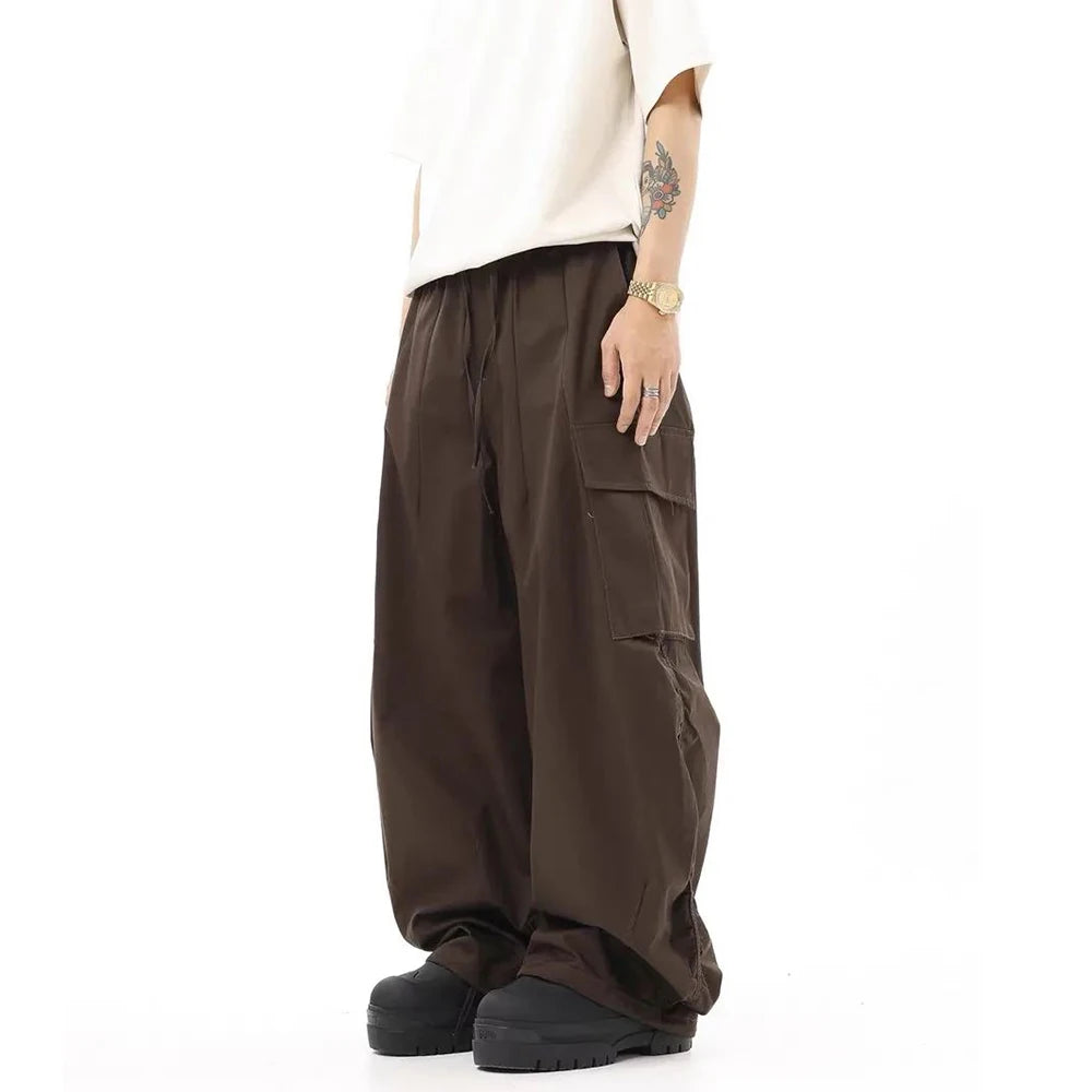 Hearujoy Spring And Autumn New American Retro Legged Loose Overalls Hip Hop Versatile Solid Color Wide Leg Floor-Mopping Casual Pant