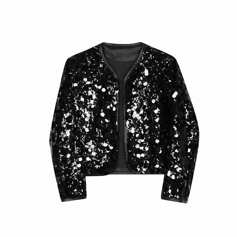 Hearujoy Shiny Sequins Jacket for Men Black Silver Sparkle Long Sleeve Casual Bomber Jacket Male Party Club Fashion High Street Coats