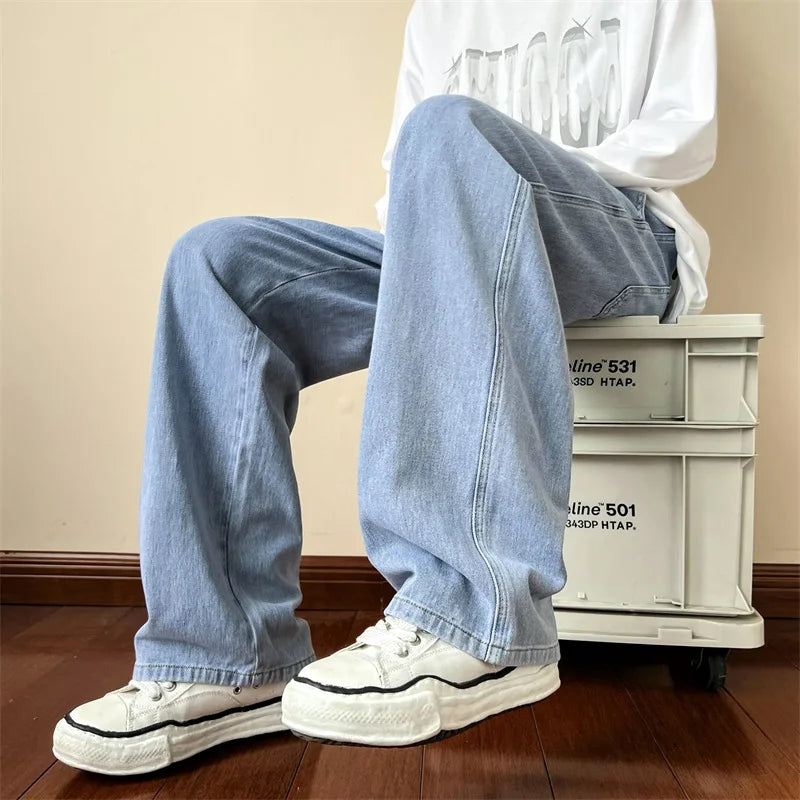 HEARUJOY  -  Blue Jeans Men Ankle length Jeans Male Straight Denim Pants Men New Streetwear Baggy Jeans Ins Washed Denim Pants Black Clothes