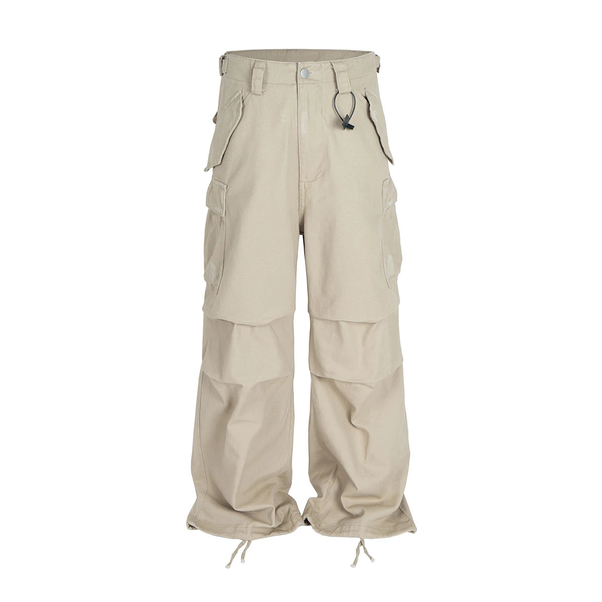 Hearujoy New Streetwear Knee Pleated Silhouette Baggy Cargo Pants for Men Solid Straight Casual Trousers Oversized Multipockets Pants
