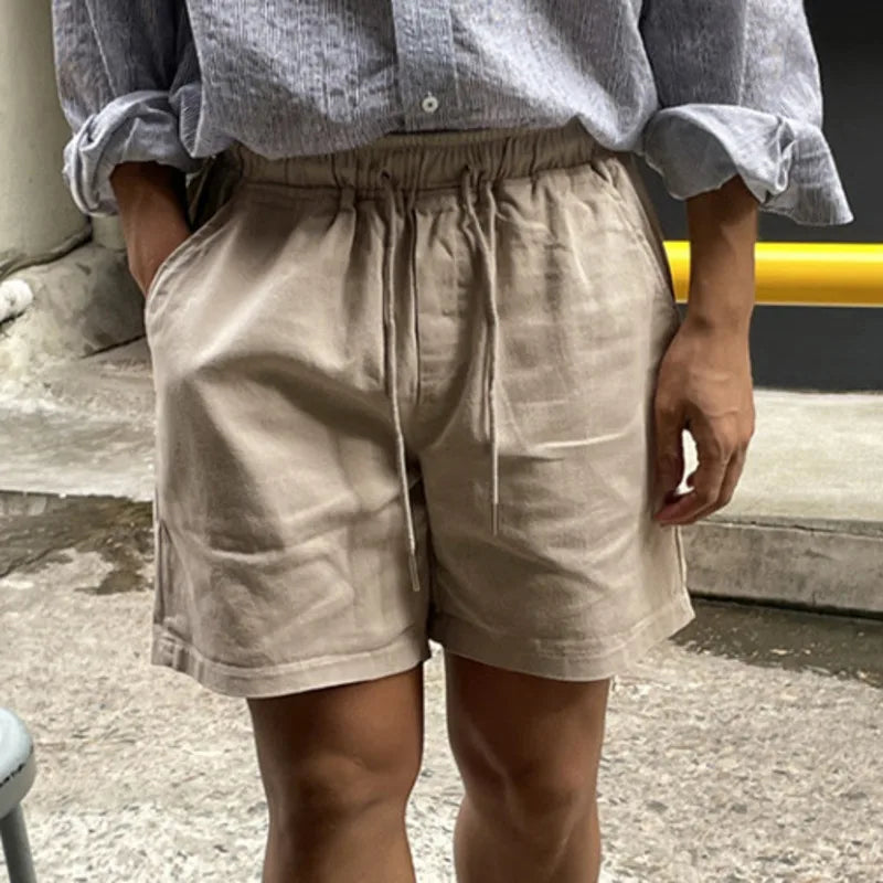 Hearujoy Simple Male Shorts Casual Lace-up Straight Wide Leg Men's Loose Trousers Solid Color Menwear Fashion Summer 9C6336