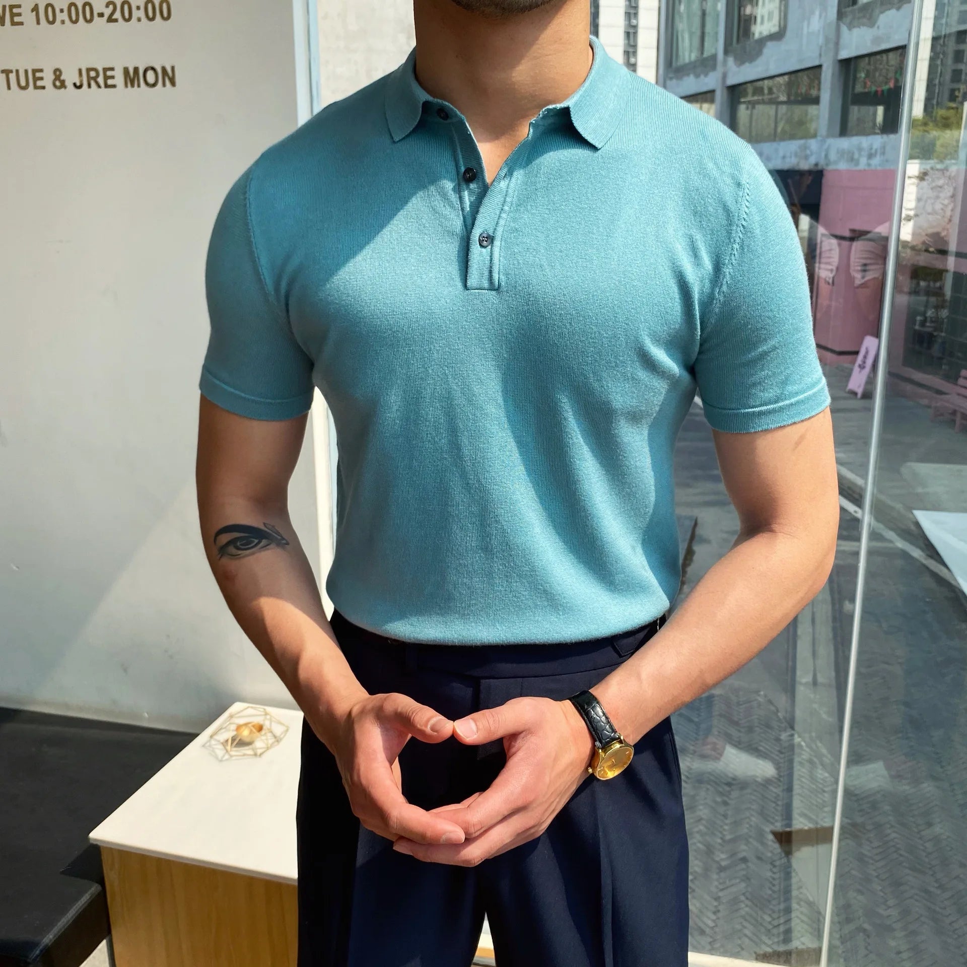HEARUJOY  -  Summer Cotton Men Polo Shirt Business Casual Turn-down Collar Button-up Tees Fashion Flocking Tshirts Top Lce Silk Fabric Blouse