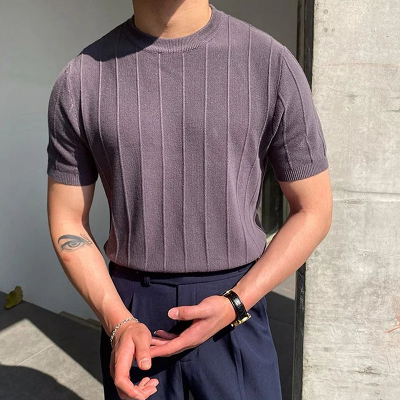 Hearujoy Light Mature Style Round Neck T-shirt Half-sleeved Knitted Men Short-sleeved Thin Korean Style Bottoming Shirt Fashion Trend Top