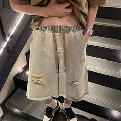 HEARUJOY  -  Men's New Style Spliced button Zipper Pockets Fashionable Loose Versatile Casual Denim Shorts