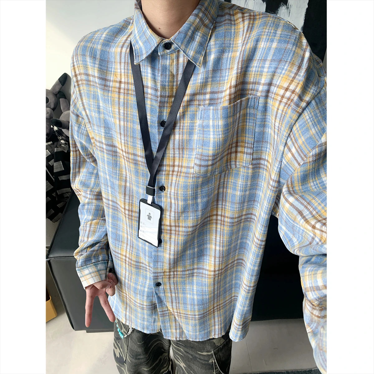HEARUJOY  -  New Arrival Mens Plaid Shirt Long Sleeve Casual Shirts Dress Shirt Classic Shirts Tops Blouse Male Clothes Outerwear