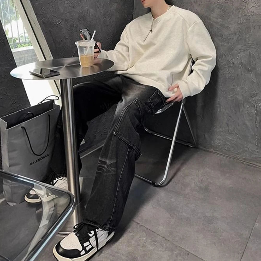 HEARUJOY  -  Men Sweatshirt Side Zip Casual Tshirt Autumn Streetwear Fashion Trend Youth All-Match Daily Long-Sleeved Top Male Men'S Clothing