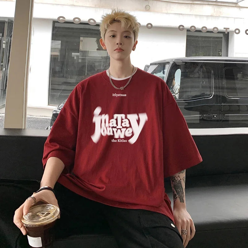 HEARUJOY  -  T Shirt Oversized Cotton For Men White 5XL Men's Letter Print T-shirts Male Casual Wear Summer Tee Shirts Unisex Big Size