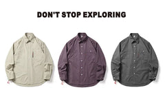 HEARUJOY  -  Japanese Retro Washed Cotton Work Shirt Men's Stylish Oversized Lapel Long Sleeve Top Versatile Casual Wear for Spring/Autumn