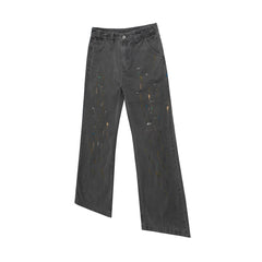 Hearujoy Overdyed Splashed Ink Patch Baggy Jeans for Men Streetwear Casual Loose Denim Trousers Distressed Oversized Cargo Pants
