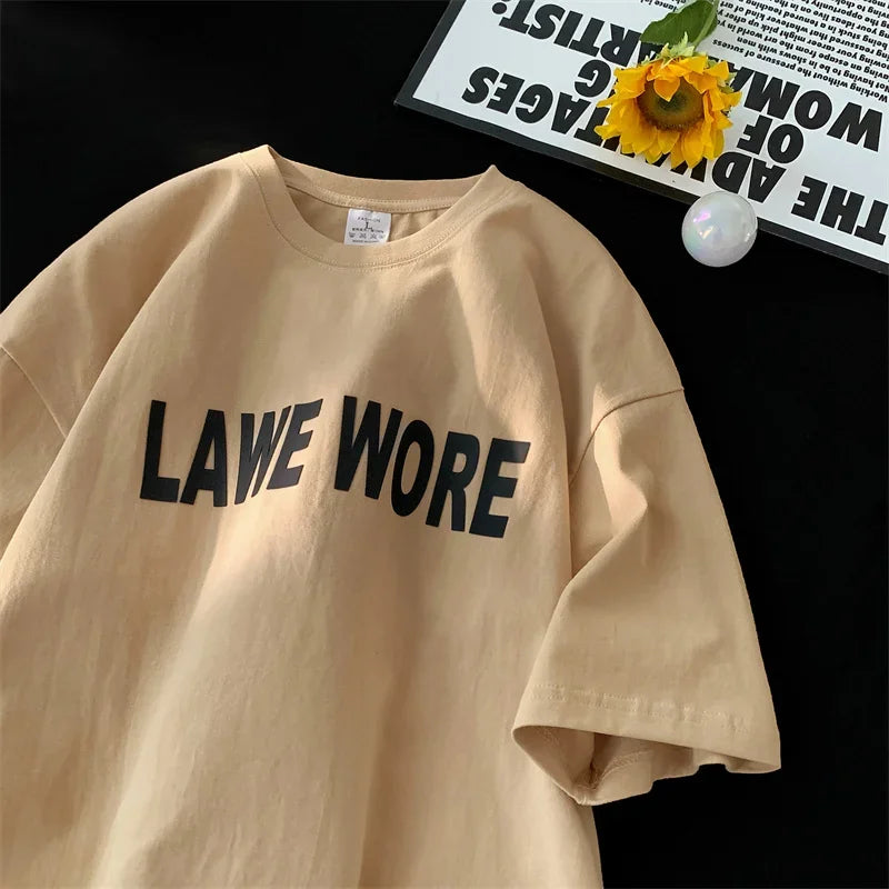 HEARUJOY  -  T Shirt Oversized Cotton For Men White Men's Letter Print T-shirts Male 5XL Casual Wear Summer Tee Shirts Unisex Big Size
